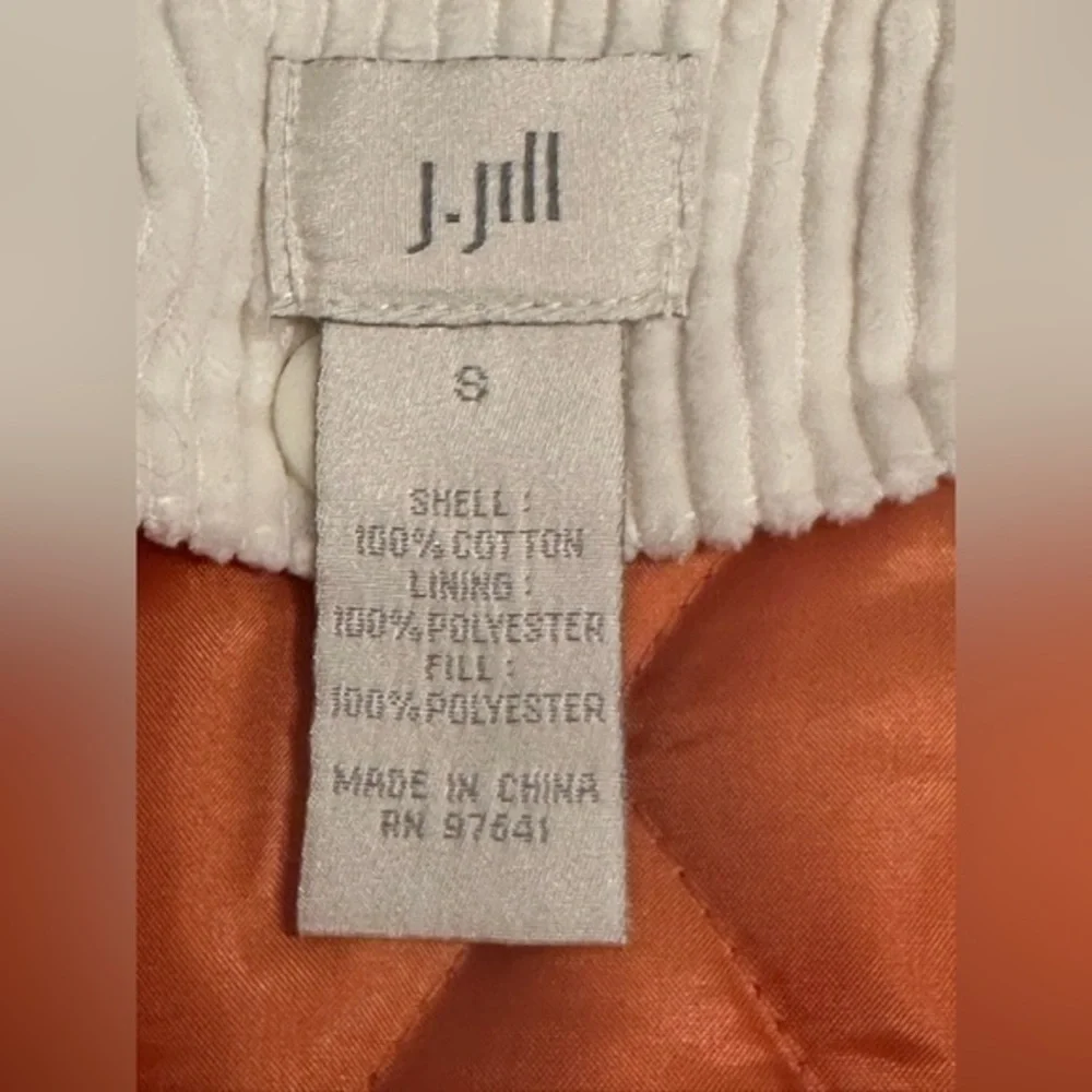 J. Jill Cream Button Up Corduroy Jacket w. Removable Quilted Orange Lining Small - Picture 10 of 14